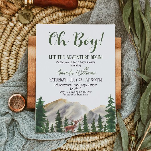 Oh Boy Adventure Woodland Deer Baby shower Kaart