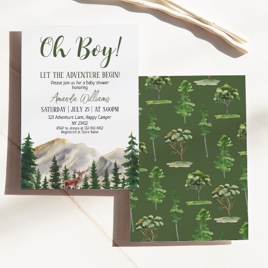 Oh Boy Adventure Woodland Deer Baby shower Kaart