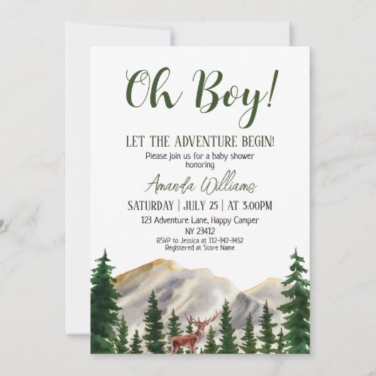 Oh Boy Adventure Woodland Deer Baby shower Kaart (Voorkant)