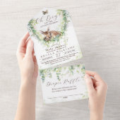 Oh Boy Adventure Woodland Green Baby shower All In One Uitnodiging (Afscheurbaar)