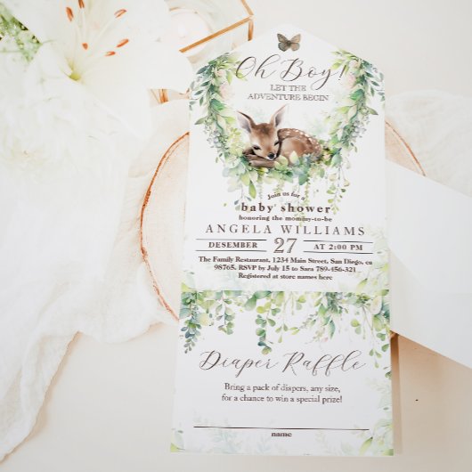 Oh Boy Adventure Woodland Green Baby shower All In One Uitnodiging