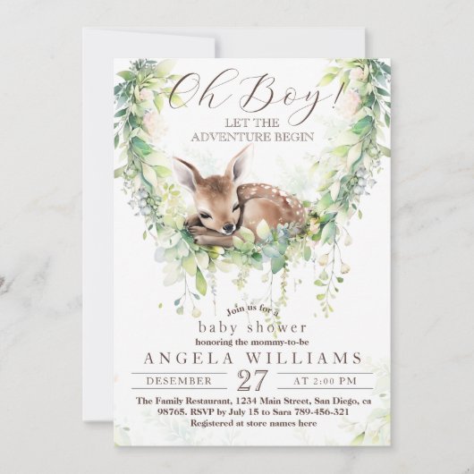 Oh Boy Adventure Woodland Green Baby shower Kaart (Voorkant)