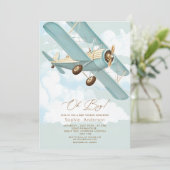 Oh Boy Airplane Travel Boy Baby shower Kaart (Staand voorkant)