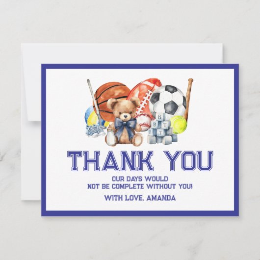 Oh Boy ALL STAR SPORT Baby Shower Bedankkaart (Voorkant)