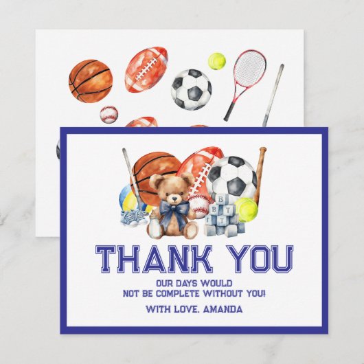Oh Boy ALL STAR SPORT Baby Shower Bedankkaart (Voorkant / Achterkant)