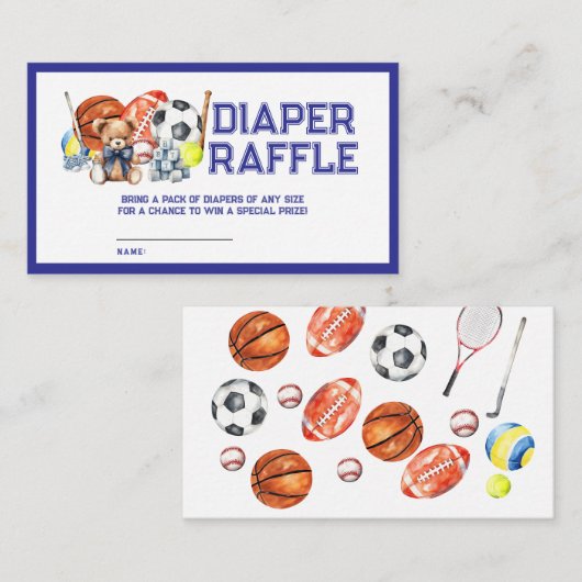 Oh Boy ALL STAR SPORT Baby Shower Diaper Raffle Informatiekaartje (Voorkant / Achterkant)