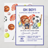 Oh Boy ALL STAR SPORT Baby shower Uitnodiging (Voorkant / Achterkant)
