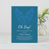 Oh boy! Angel Wings Baby shower voor jongens Kaart (Staand voorkant)