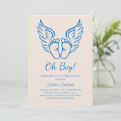 Oh boy! Angel Wings Baby shower voor jongens Kaart (Staand voorkant)