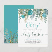 Oh Boy aquarel bloemige Baby shower Invitation (Voorkant / Achterkant)