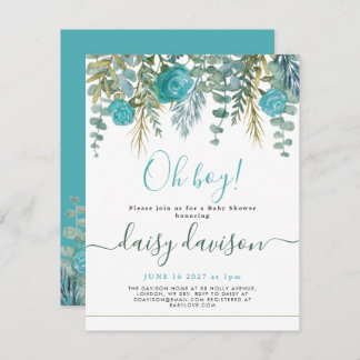 Oh Boy aquarel bloemige Baby shower Invitation