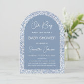 Oh Boy Arch Blue Floral Pattern Script Baby shower Kaart (Staand voorkant)