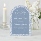 Oh Boy Arch Blue Floral Pattern Script Baby shower Kaart