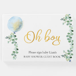 Oh Boy Baby Blauw Ballon Eucalyptus baby shower Gastenboek
