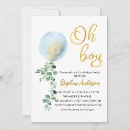 Oh Boy Baby Blauw Ballon Eucalyptus baby shower Kaart