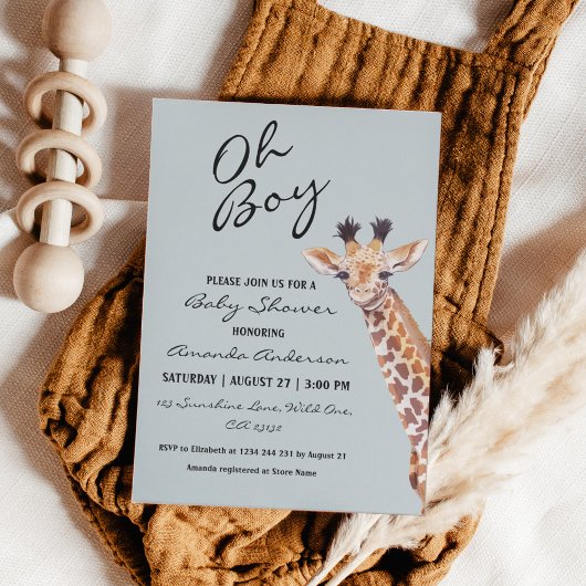 Oh Boy Baby Giraffe Baby shower Kaart