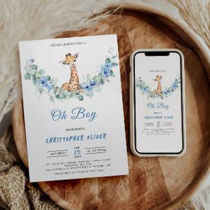 Oh boy! Baby Giraffe Baby shower Kaart