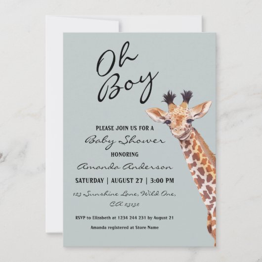 Oh Boy Baby Giraffe Baby shower Kaart (Voorkant)