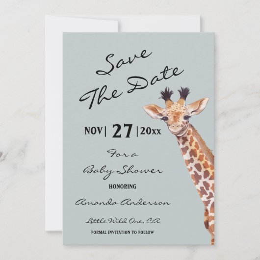 Oh Boy Baby Giraffe Baby Shower Save The Date (Voorkant)
