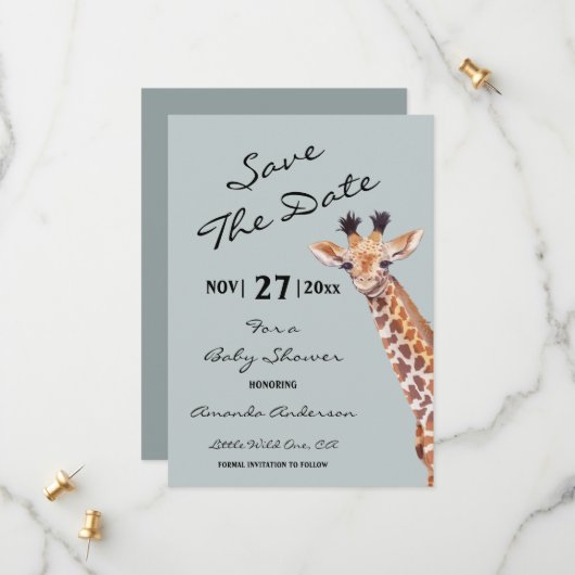 Oh Boy Baby Giraffe Baby Shower Save The Date (Voorkant / Achterkant in situ)