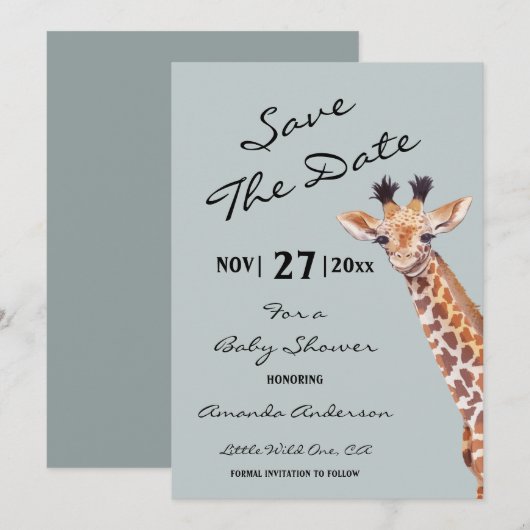 Oh Boy Baby Giraffe Baby Shower  Save The Date (Voorkant / Achterkant)
