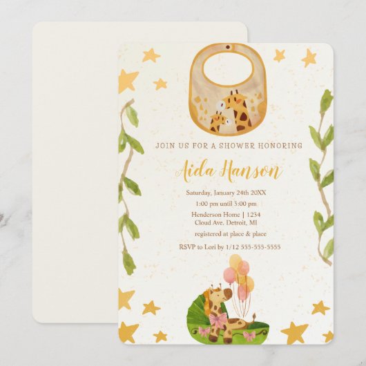 Oh Boy Baby Giraffe Baby shower Uitnodiging (Voorkant / Achterkant)