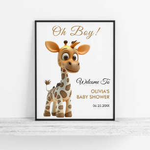 Oh Boy Baby Giraffe Schattige Boy Baby shower Welk Poster