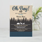 Oh Boy Baby Lumberjack Baby shower Blue Invite Kaart (Staand voorkant)