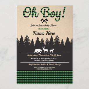 Oh Boy Baby Lumberjack Baby shower Groen Uitnodige Kaart