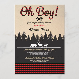 Oh Boy Baby Lumberjack Baby shower Rood Uitnodigen Kaart