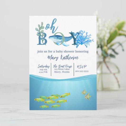 Oh Boy Baby shark Uitnodiging (Staand voorkant)