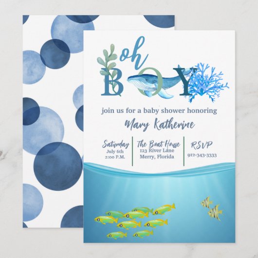 Oh Boy Baby shark Uitnodiging (Voorkant / Achterkant)