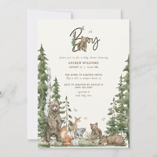Oh Boy Baby shower Barly Wait Woodland Animals Kaart (Voorkant)