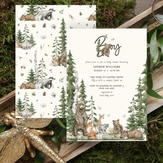 Oh Boy Baby shower Barly Wait Woodland Animals Kaart