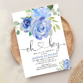 Oh Boy baby shower blauw bloemige waterverven Kaart
