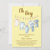 Oh Boy Baby shower | Blauwe waslijn thema Kaart (Voorkant)