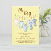 Oh Boy Baby shower | Blauwe waslijn thema Kaart (Staand voorkant)