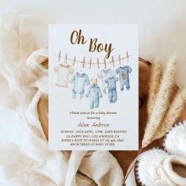 Oh Boy Baby Shower | Blauwe Waslijn Thema Kaart