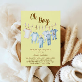 Oh Boy Baby shower | Blauwe waslijn thema Kaart