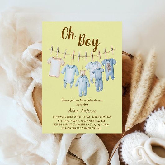 Oh Boy Baby shower | Blauwe waslijn thema Kaart