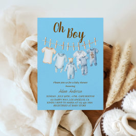 Oh Boy Baby shower | Blauwe waslijn thema Kaart