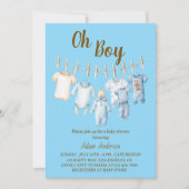 Oh Boy Baby shower | Blauwe waslijn thema Kaart (Voorkant)