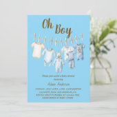 Oh Boy Baby shower | Blauwe waslijn thema Kaart (Staand voorkant)