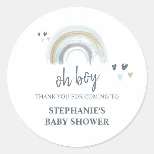 Oh Boy Baby shower Blue Boho Rainbow Dank je Cl Ronde Sticker (Voorkant)