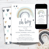 Oh Boy Baby shower Blue Boho Rainbow Kaart