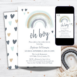 Oh Boy Baby shower Blue Boho Rainbow Kaart