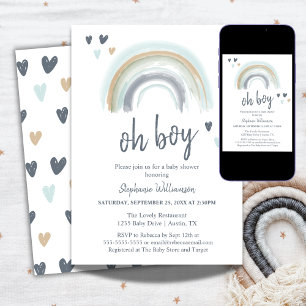 Oh Boy Baby shower Blue Boho Rainbow Kaart