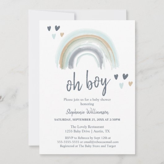 Oh Boy Baby shower Blue Boho Rainbow Kaart (Voorkant)