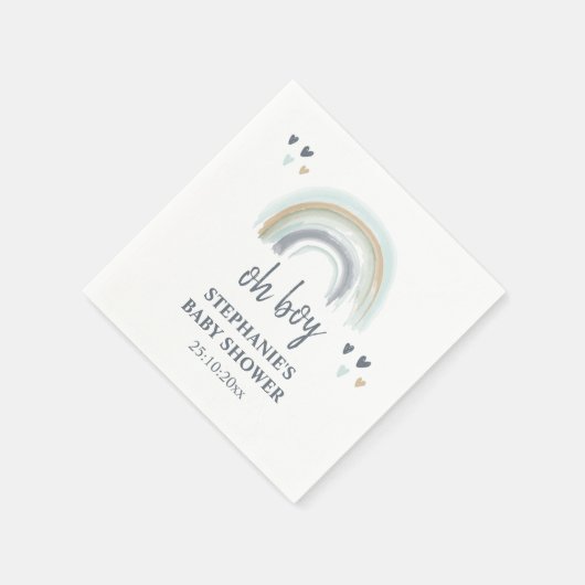 Oh Boy Baby shower Blue Boho Rainbow Napkins Servet (Hoek)