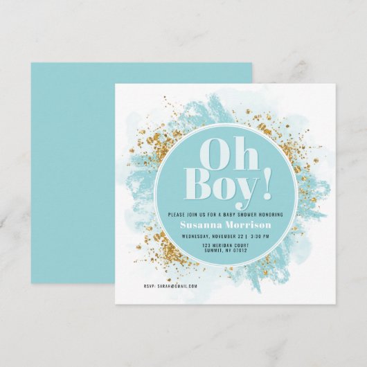 Oh Boy Baby shower Blue Invitation (Voorkant / Achterkant)